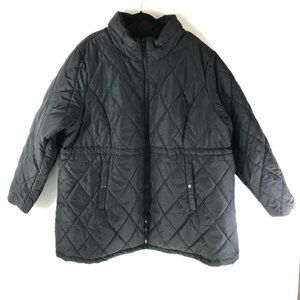 Woman Within Down Quilted Jacket Packable Hood Water Resistant Pockets Black 2X
